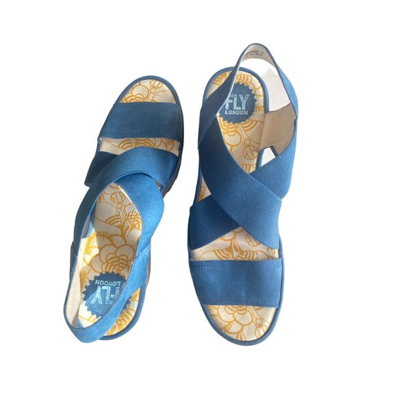 Fly London Women's Yaji Wedge Sandal Blue Women's 41 US 10 - Picture 11 of 15